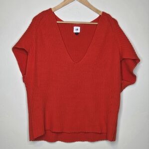 CABI Oversized Knit Ruby Pullover Short Sleeve Sweater | Red / Orange | S